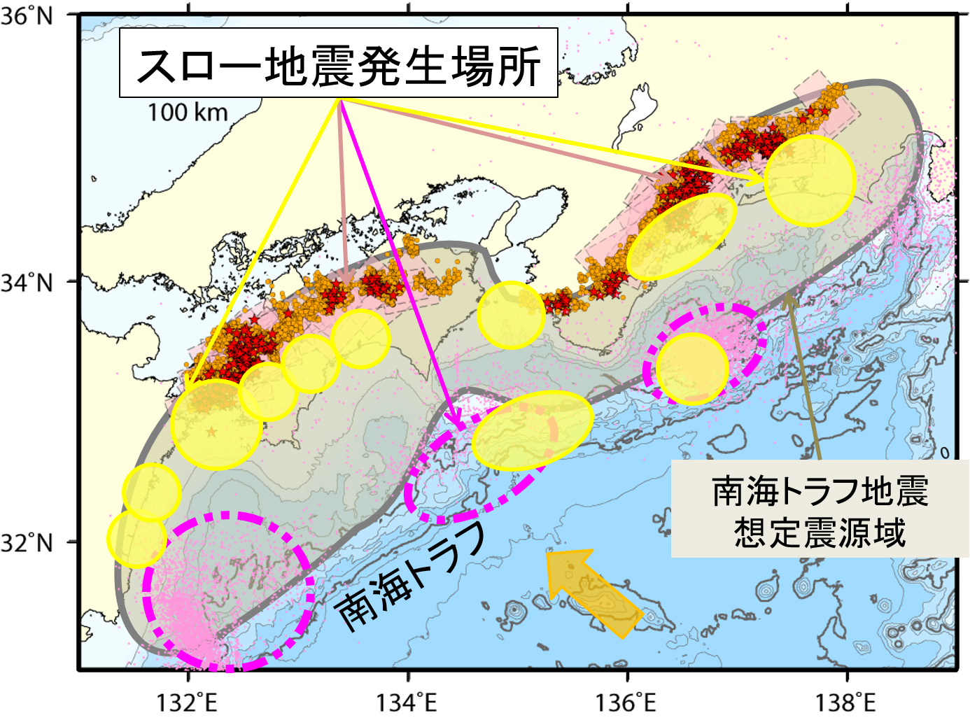 distribution of slow earthquakes in southwest Japan